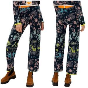 Yanyan Knits NWOT Laza Straight Leg Pant Navy Boucle Jacquard Pop Trims Size M